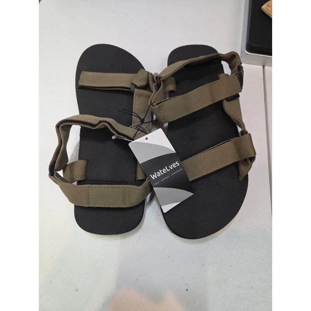 WateLves Men's Sport Sandals EU 43 US 10 Olive Adjustable Outdoor Beach NWT‎